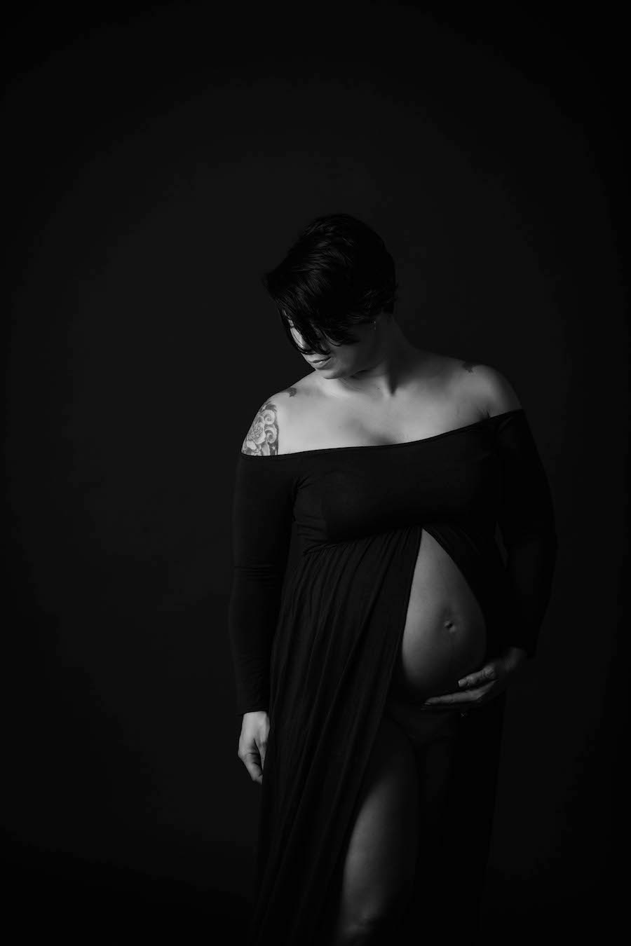 Maternity dress open showing belly