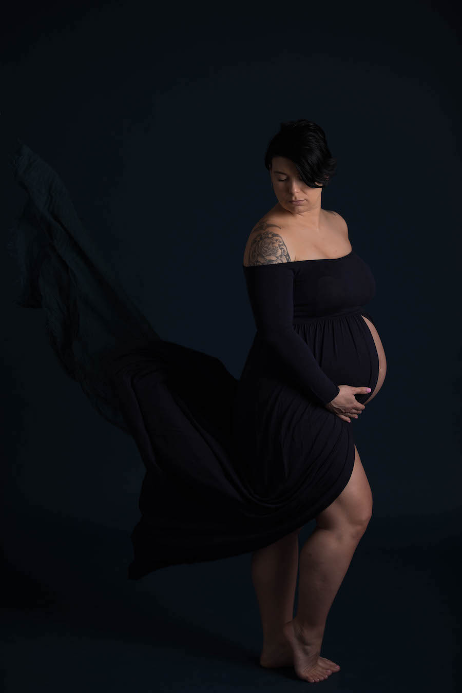 Pregnant woman in flowing dress