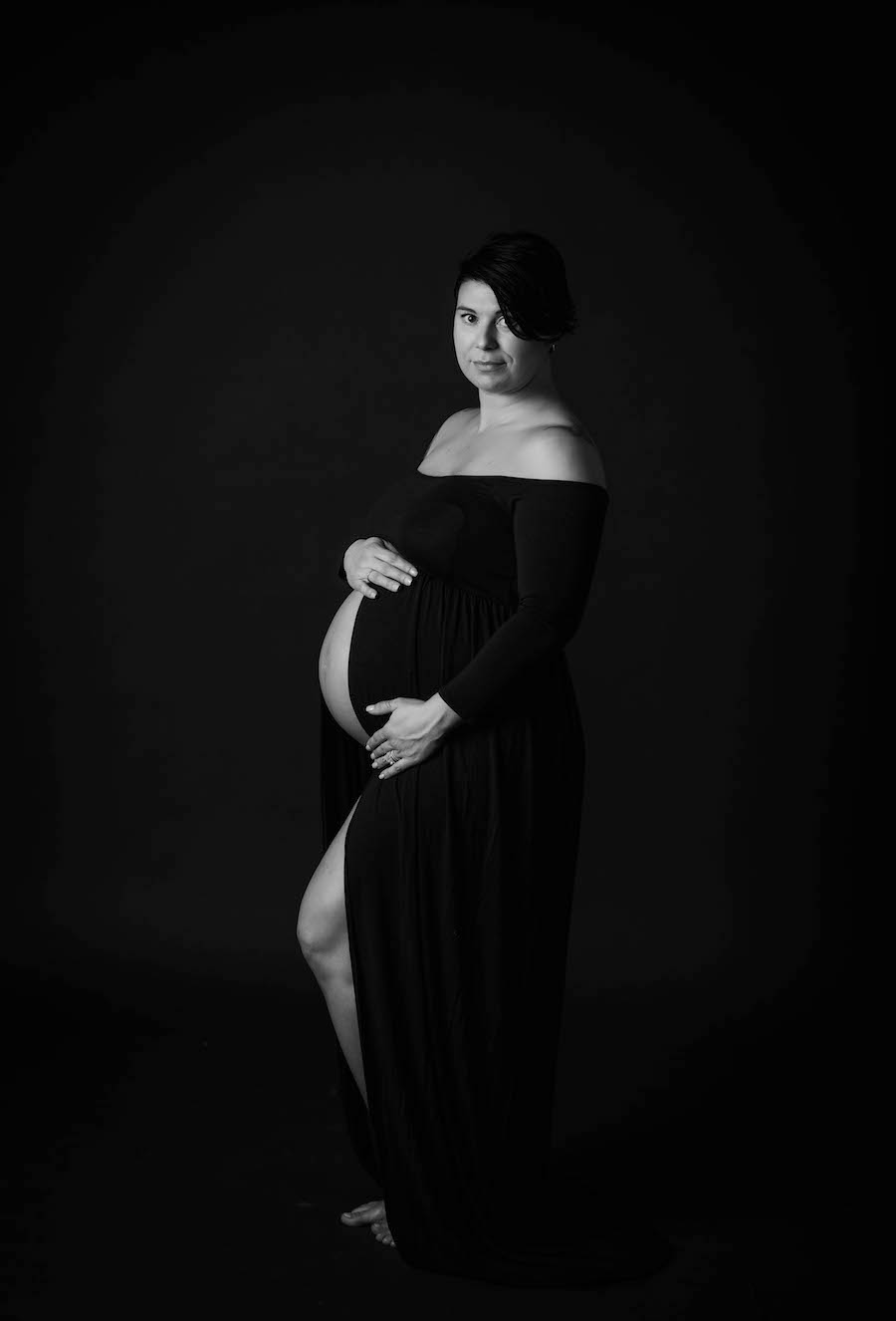 Black and white studio maternity Annapolis, MD