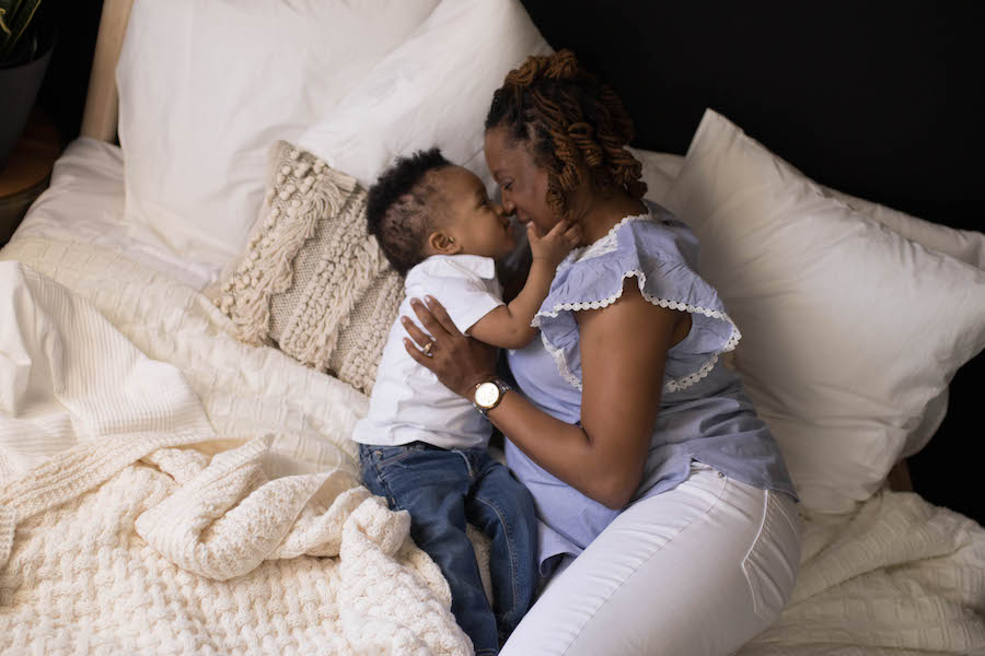 mom and son rubbing noses